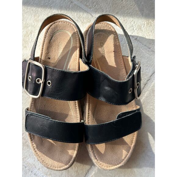 Aetrex Vania Black Leather Platform Wedge Sandal Arch Support Size 37 / US 7 - Picture 3 of 12